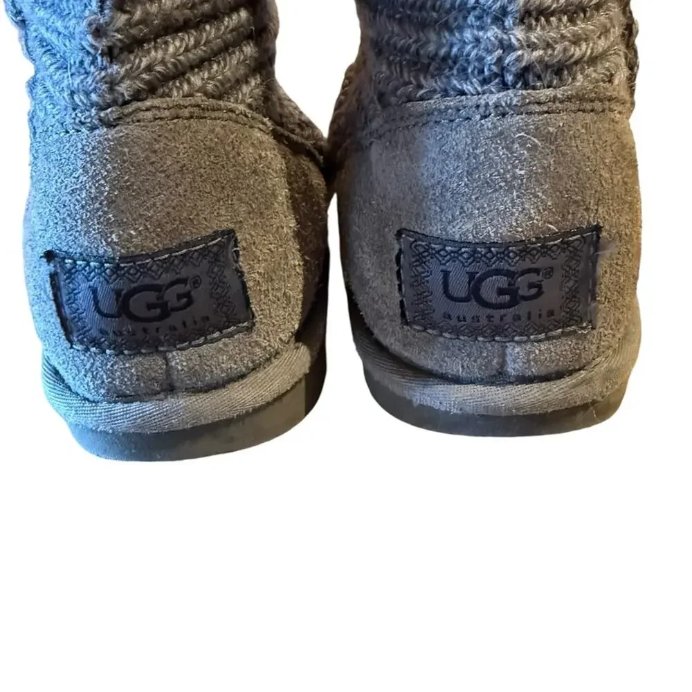 Ugg Gray Knit Button-Accent Tall Boots Womens Size 8